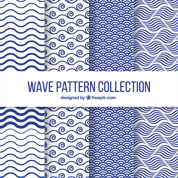Vector set of four wave patterns in flat design