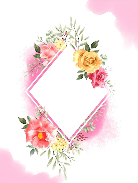 Set of  frame with pink rose watercolor