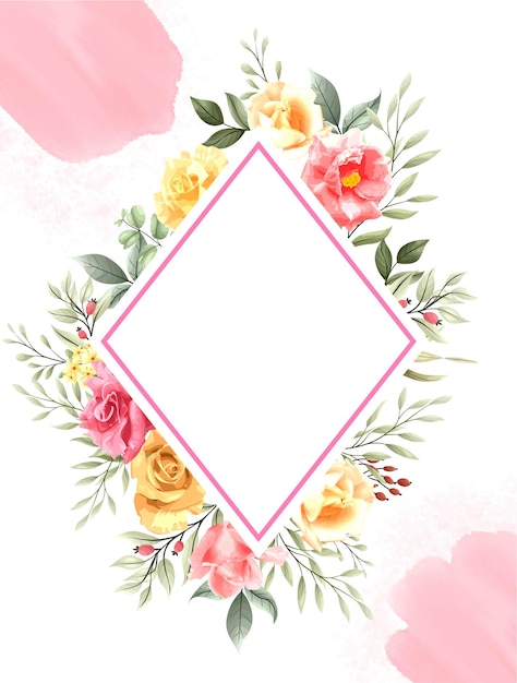 Set of  frame with pink rose watercolor