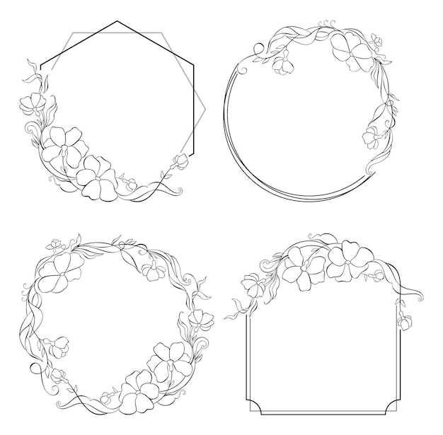 Set frames bloemenkransen in vector frame van bloemen en bladeren