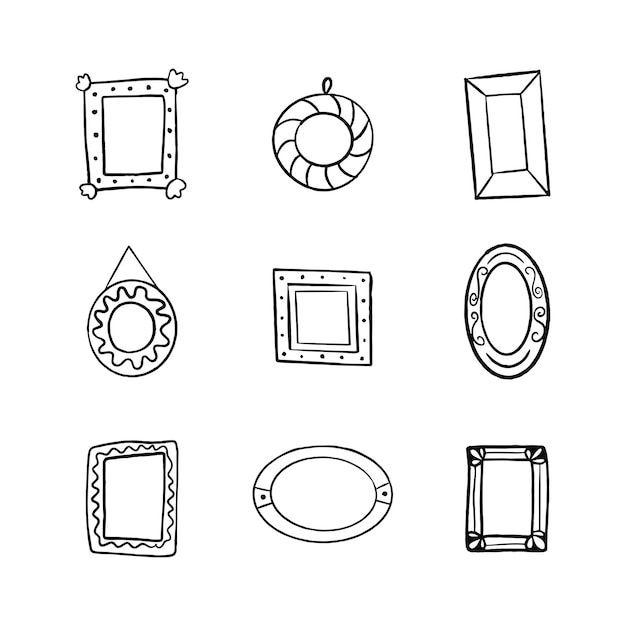 Set of frames drawn by hand in doodle style