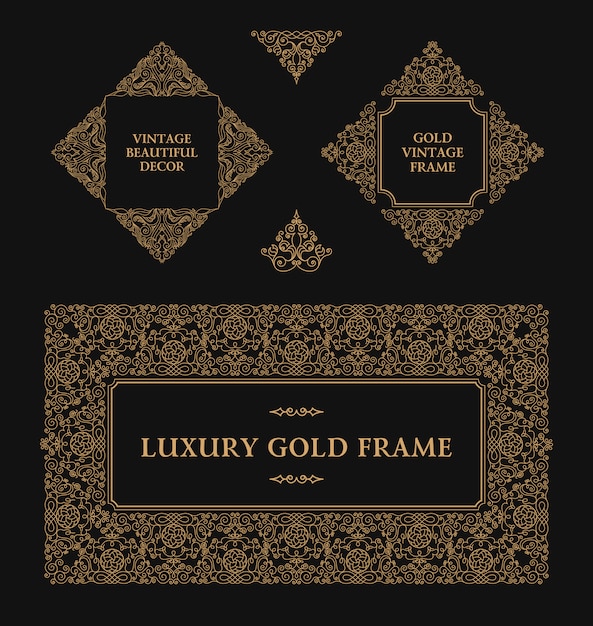 Set frames lijnen ontwerpen gouden overzichtselementen en emblemen