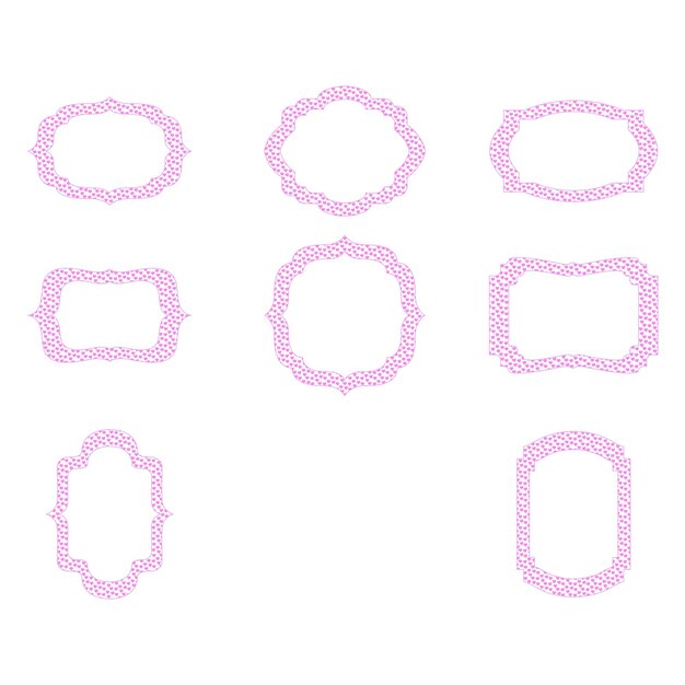 Set of frames with pink hearts