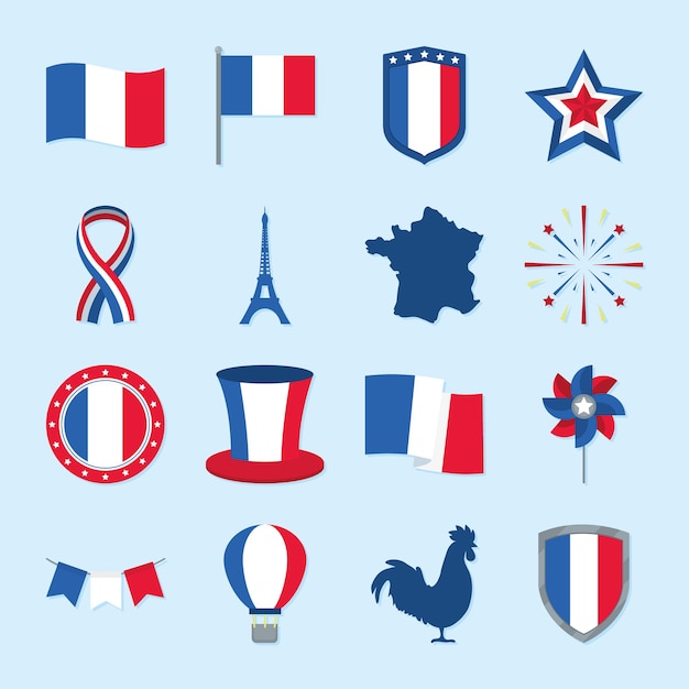 Vector set of france bastille day icons