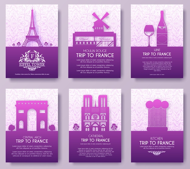 Set of france country ornament illustration concept