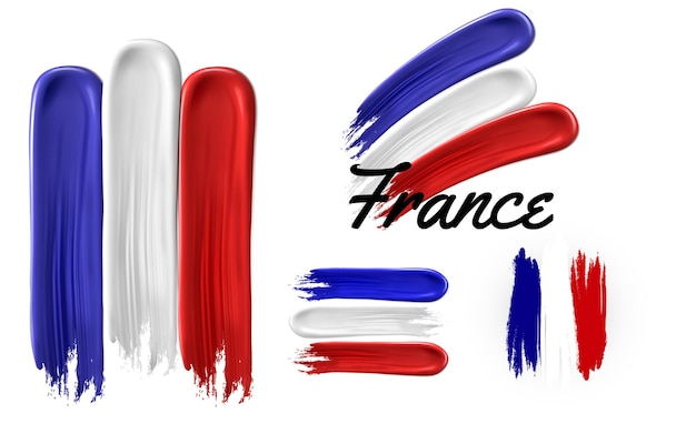 Set di bandiere francesi realizzate con tratto di pennello o tratto di dito loghi vettoriali realistici