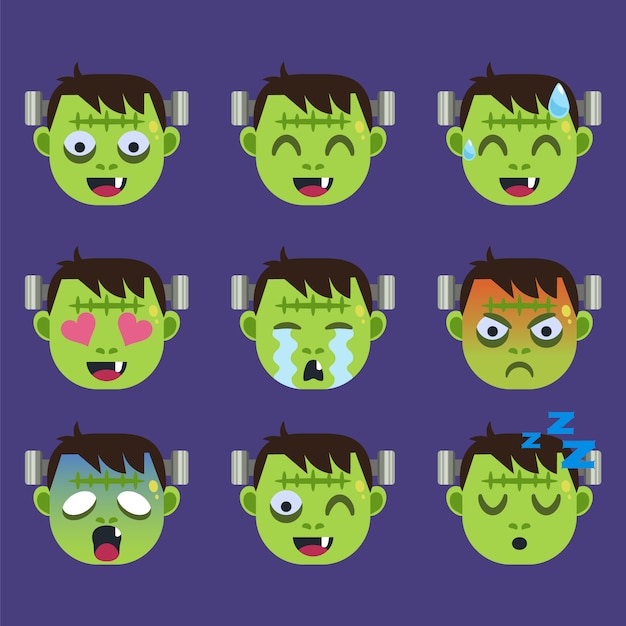 Vettore set di frankenstein emoticon sticker isolato