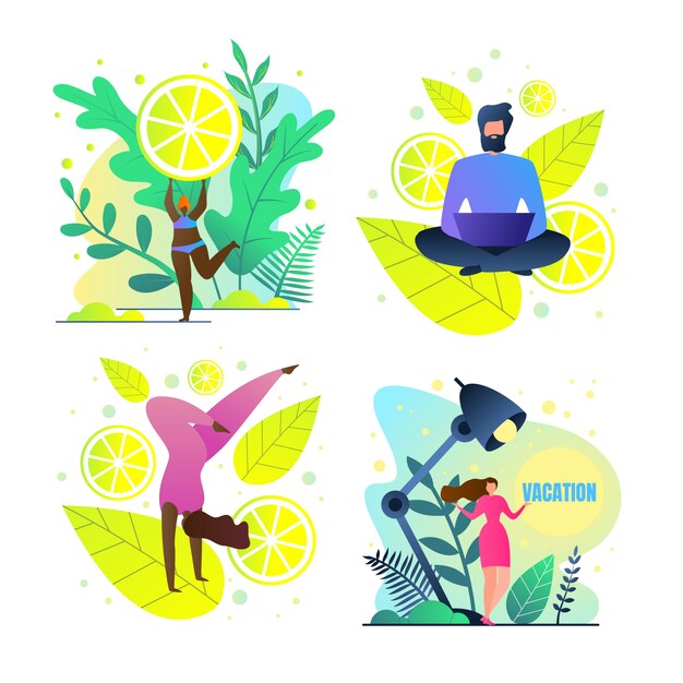 Set freelancers on vacation vector illustration