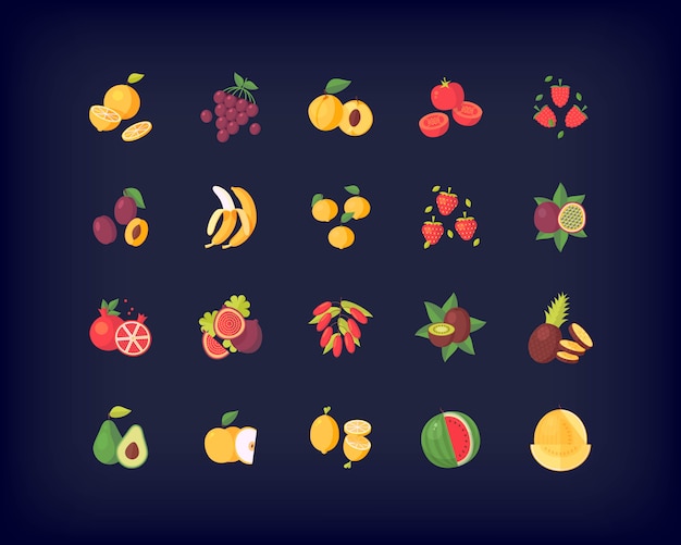 Набор иконок свежих фруктов