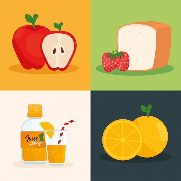 Set of fresh and healthy fruits vector illustration design