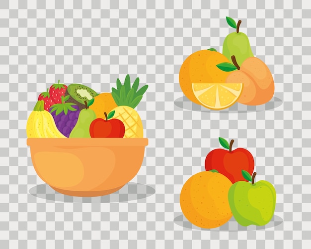 Set of fresh and healthy fruits