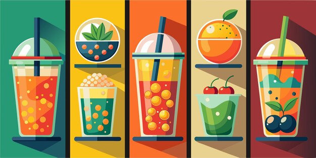 Set of fresh juice vector illustration