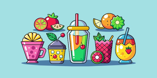 Vector set of fresh juice vector illustration