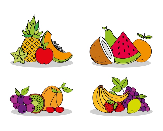 Set of fresh nutrition food fruits