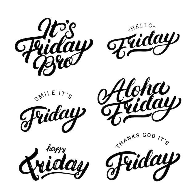 Vector set of friday qoutes. hand written lettering.