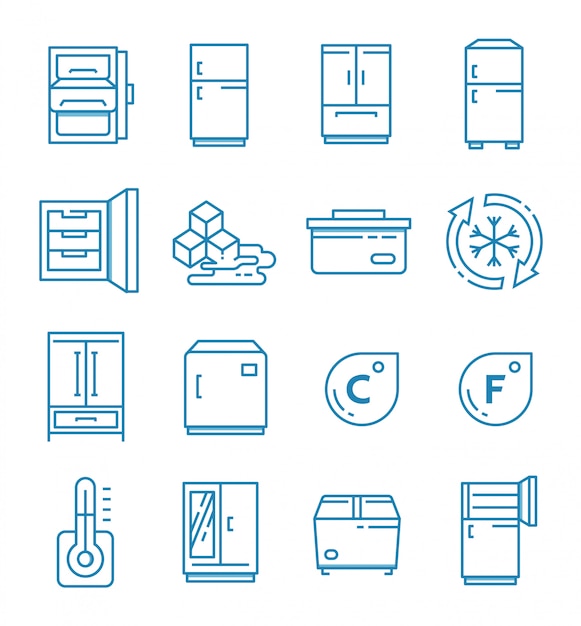 Set of fridge icons with outline style