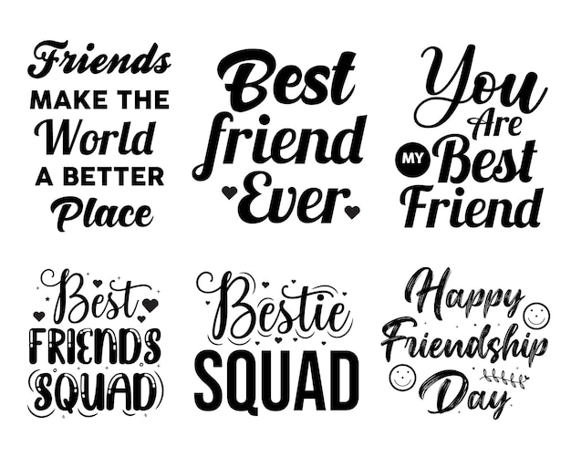 Set of friendship day typography quotes vector illustrations with text and elements for tshirt mugs