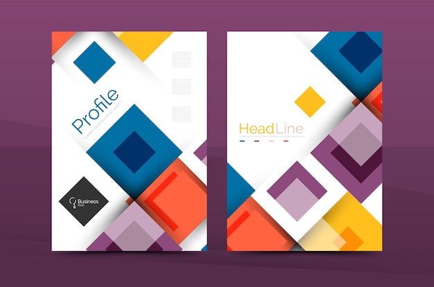 Set of front and back a4 size pages business annual report design templates