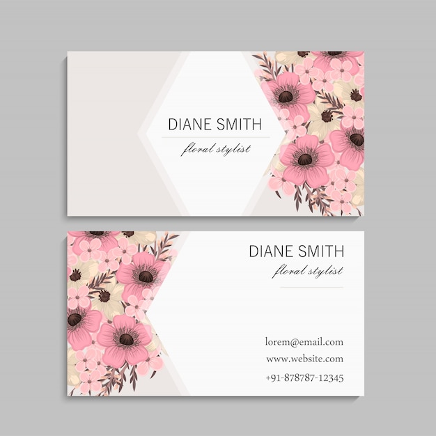 set of front and back of business card with flowers