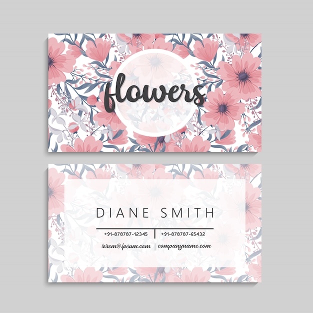 Set of front and back of business card with flowers