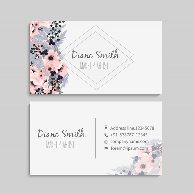 Set of front and back of business card with flowers