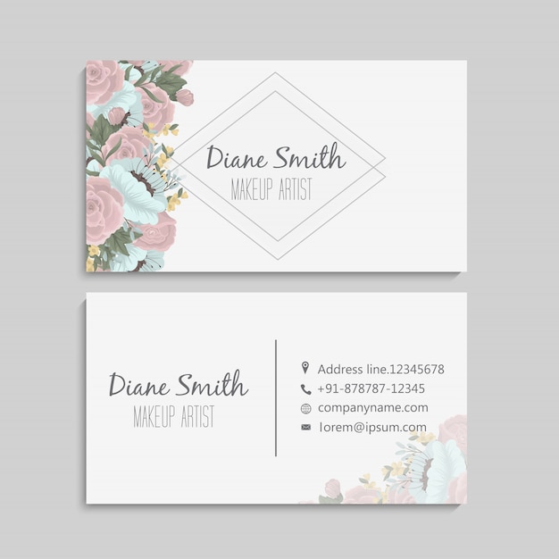 Set of front and back of business card with flowers