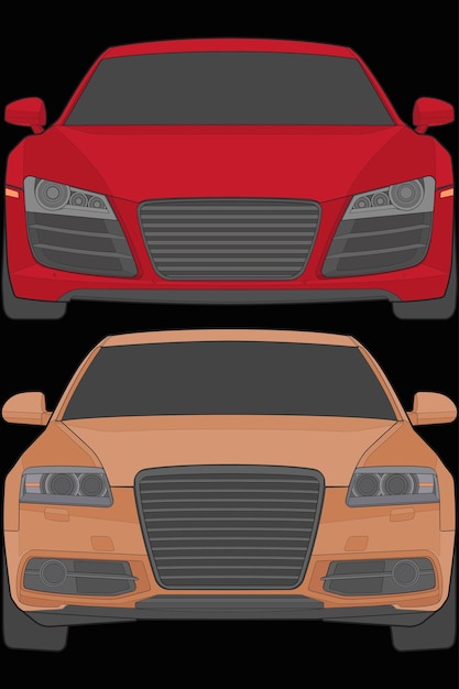 Vector set of front view vector illustration of isolated highlight color car on black background vehicle in a flat cartoon style