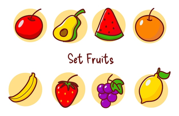 Vector set fruit hand drawn cartoon