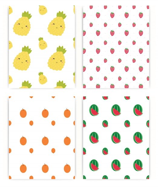 Set of fruit pattern. strawberry, orange, pineapple, watermelon.