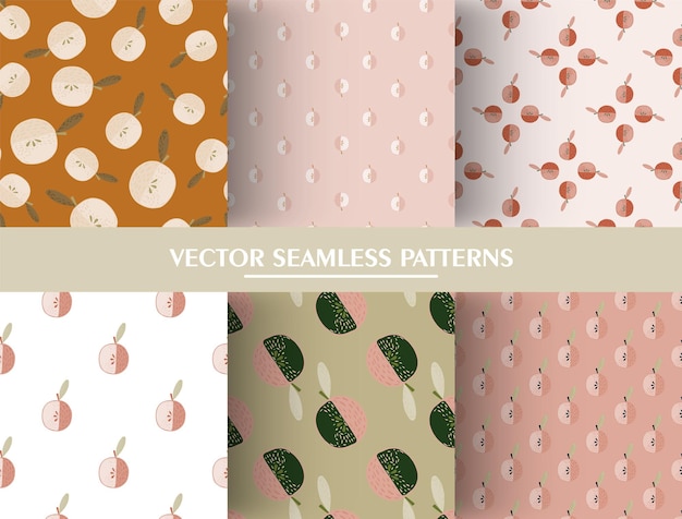 Set of fruit seamless pattern with apple. Minimalistic style apple pattern collections. Stock illustration. Vector design for textile, fabric, gift wrap, wallpapers.