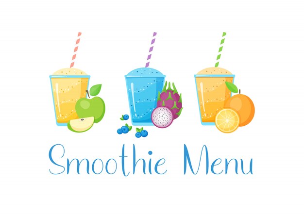 Set of fruit smoothie cocktail illustration