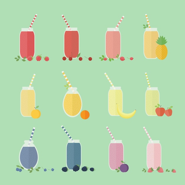 Set of fruits and berries cocktails