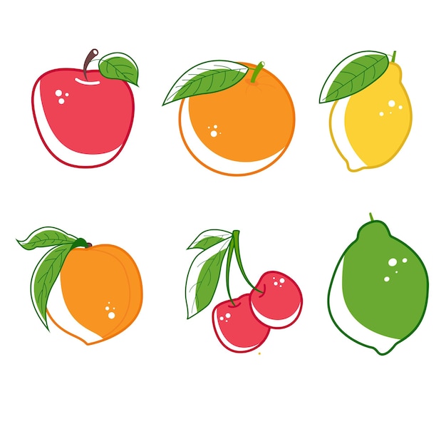 A set of fruits in bright style