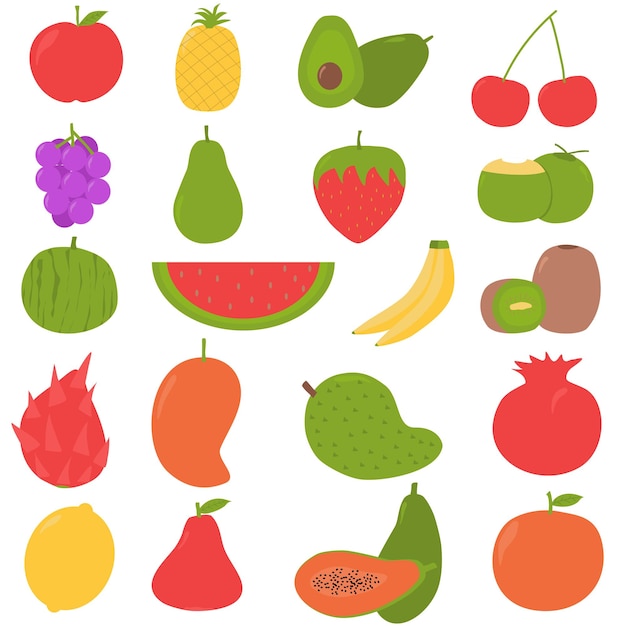 Vector set of fruits for healthy dessert illustration