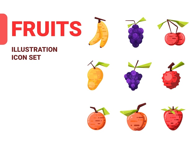 set of fruits icon vector illustration food nature icon isolated