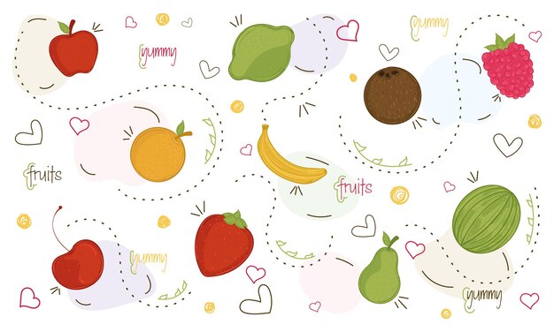 Set of fruits icons Healthy food Vector