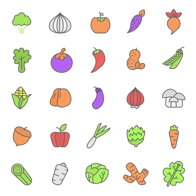 set of fruits and vegetable plant icon 