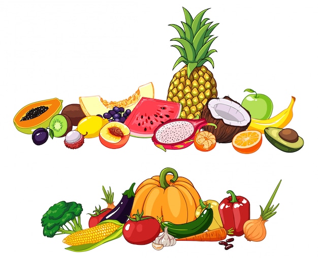 Vector set of fruits and vegetables