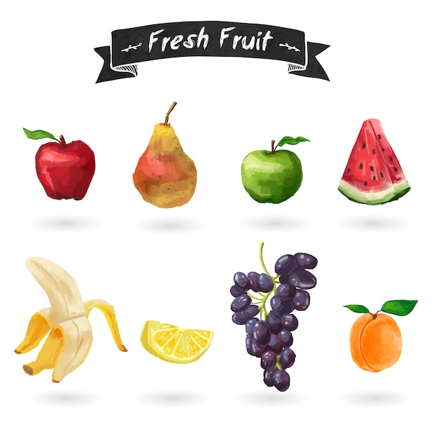 Vector set of fruits in watercolor style. isolated.