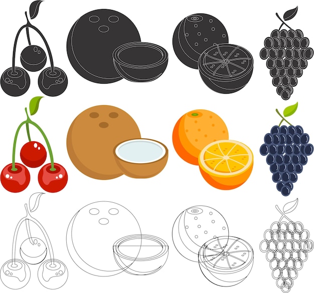 Vector a set of fruits with the word 