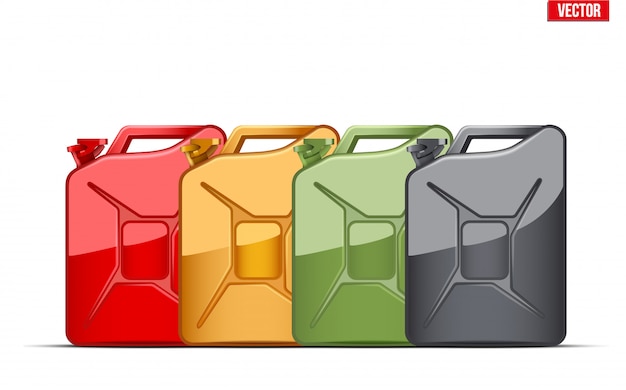 Vector set of fuel container jerrycan. gasoline canister.