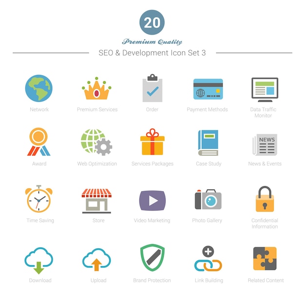 Set of full color seo and development icons set 3