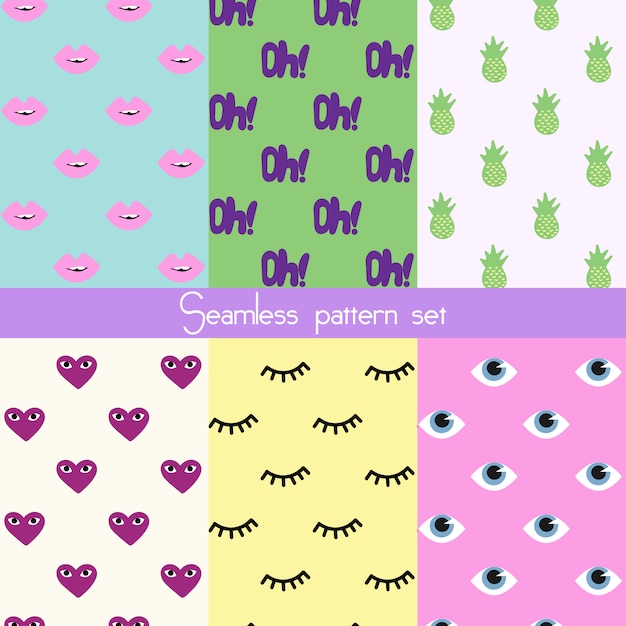 Set of fun seamless pattern. 