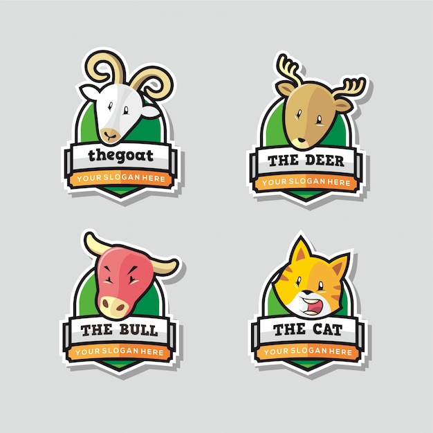 Set of funny animal logo mascot