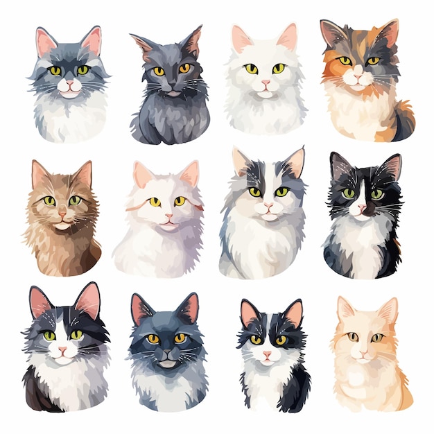 Vector set of funny cartoon cats