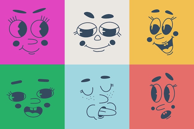 Set of funny cartoon faces with different emotions Vector isolated graphic for design