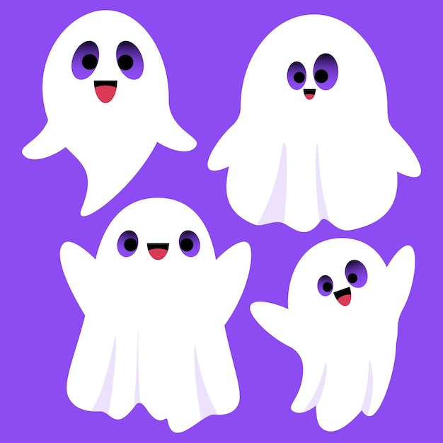 Set of funny cartoon ghosts