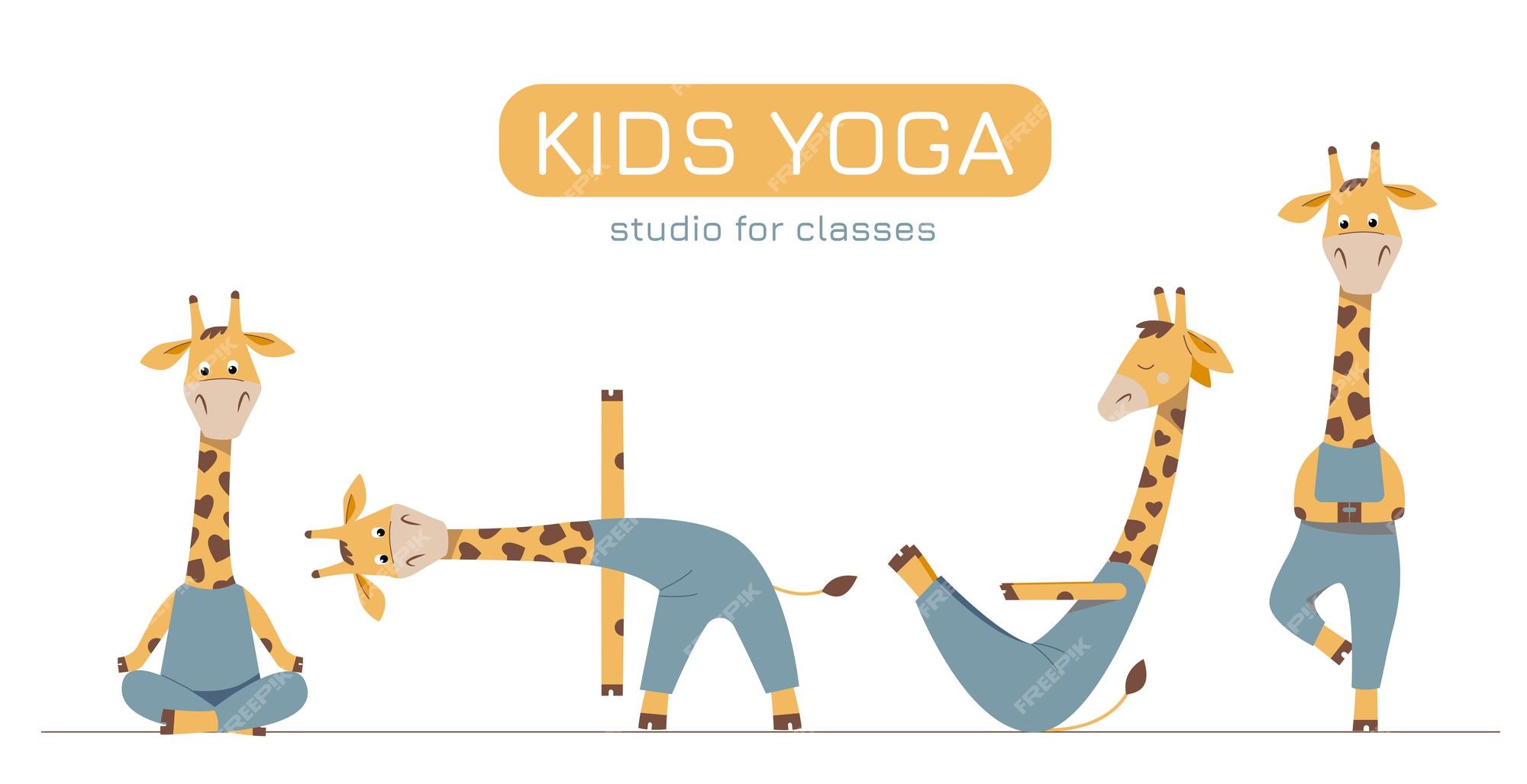 Premium Vector | Set of funny cartoon giraffes in yoga poses.
