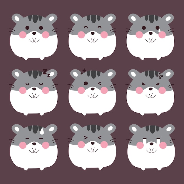 Vector set of funny cartoon hamster