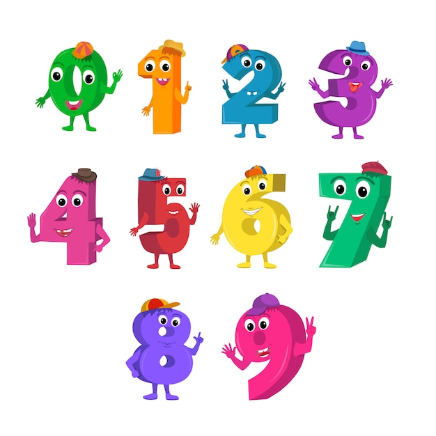 Set of funny cartoon numbers characters